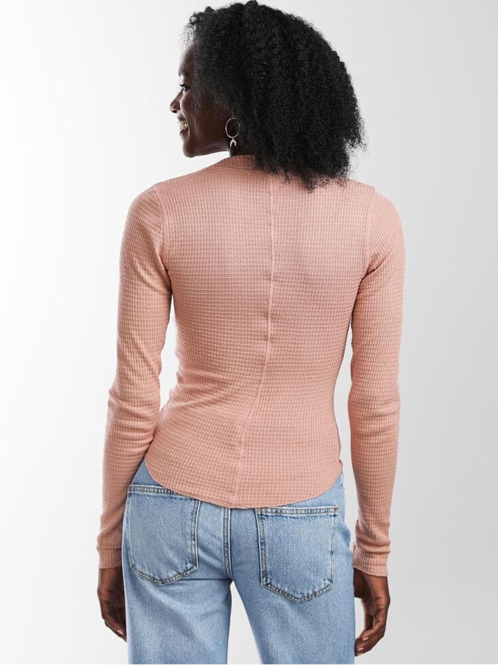 Free People Rose Nude One Of The Girls Henley Top Size Large - Picture 8 of 8